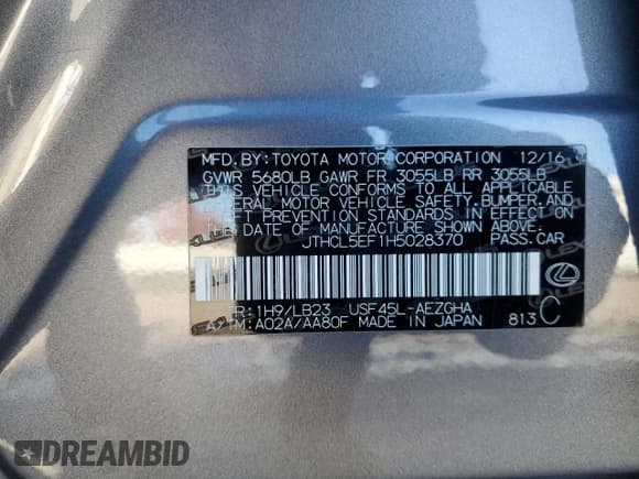 ✅ 2017 Lexus LS 460 • VIN: JTHCL5EF1H5028370 • Lot: 92224245. Listed on Copart with 158,631 mi. Free auction sales archive from the USA and detailed vehicle history report at DreamBid. Image 13.