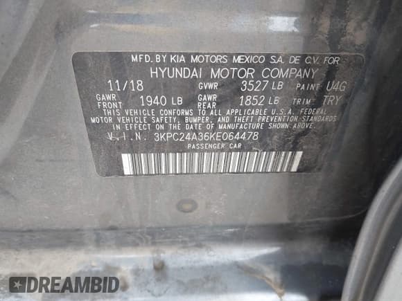 ✅ 2019 Hyundai Accent SE • VIN: 3KPC24A36KE064478 • Lot: 41500395. Listed on IAAI with 94,275 mi. Free auction sales archive from the USA and detailed vehicle history report at DreamBid. Image 9.