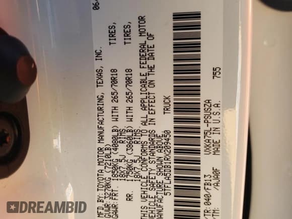 ✅ 2024 Toyota Tundra SR5 • VIN: 5TFLA5DB1RX209450 • Lot: 81627945. Wystawiony na Copart z przebiegiem 9 284 mil. Bezpłatny archiwum sprzedaży aukcyjnych z USA i szczegółowy raport historii pojazdu na DreamBid. Zdjęcie 12.