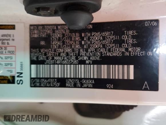✅ 2006 Toyota 4Runner SR5 Sport • VIN: JTEBT14R168037580 • Lot: 85537635. Wystawiony na Copart z przebiegiem 294 600 mil. Bezpłatny archiwum sprzedaży aukcyjnych z USA i szczegółowy raport historii pojazdu na DreamBid. Zdjęcie 13.