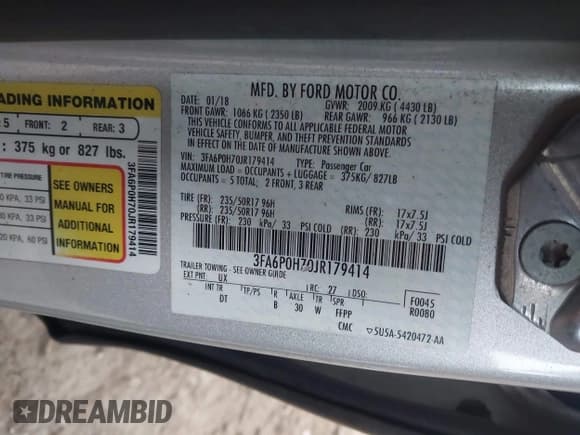 ✅ 2018 Ford Fusion SE • VIN: 3FA6P0H70JR179414 • Лот: 43877600. Опубликован ранее на IAAI с пробегом 153 151 миль. Бесплатный доступ к архиву аукционных продаж из США и подробный отчёт об истории автомобиля на DreamBid. Изображение 9.