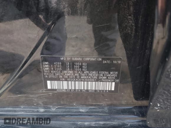 ✅ 2019 Subaru Impreza Premium • VIN: 4S3GKAC61K3606861 • Lot: 42231299. Listed on IAAI with 162,891 mi. Free auction sales archive from the USA and detailed vehicle history report at DreamBid. Image 9.