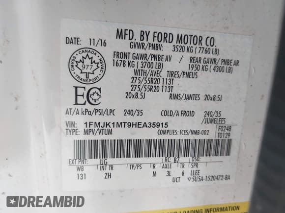 ✅ 2017 Ford Expedition Max Platinum • VIN: 1FMJK1MT9HEA35915 • Lot: 42626678. Wystawiony na IAAI z przebiegiem 141 127 mil. Bezpłatny archiwum sprzedaży aukcyjnych z USA i szczegółowy raport historii pojazdu na DreamBid. Zdjęcie 9.