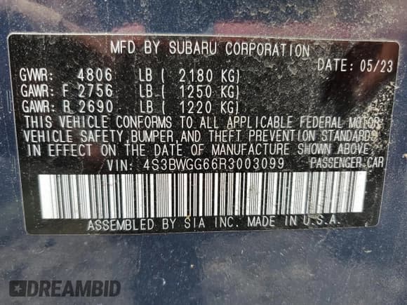 ✅ 2024 Subaru Legacy Special Sports • VIN: 4S3BWGG66R3003099 • Lot: 62705465. Listed on Copart with 20,471 mi. Free auction sales archive from the USA and detailed vehicle history report at DreamBid. Image 13.