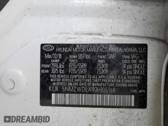 ✅ 2018 Hyundai Santa Fe Ultimate • VIN: 5NMZWDLA9JH105168 • Лот: 45507644. Опубликован ранее на Copart с пробегом 48 024 миль. Бесплатный доступ к архиву аукционных продаж из США и подробный отчёт об истории автомобиля на DreamBid. Изображение 12.