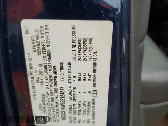 ✅ 2002 Chevrolet S-10 • VIN: 1GCCS19W628124217 • Лот: 47882955. Опубликован ранее на Copart с пробегом 38 659 миль. Бесплатный доступ к архиву аукционных продаж из США и подробный отчёт об истории автомобиля на DreamBid. Изображение 15.