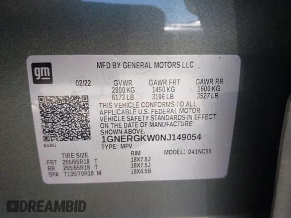 ✅ 2022 Chevrolet Traverse LT Cloth • VIN: 1GNERGKW0NJ149054 • Lot: 43058528. Listed on IAAI with 43,751 mi. Free auction sales archive from the USA and detailed vehicle history report at DreamBid. Image 9.