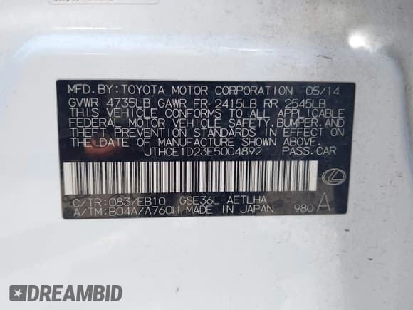 ✅ 2014 Lexus IS 350 • VIN: JTHCE1D23E5004892 • Lot: 42401727. Wystawiony na IAAI z przebiegiem 182 136 mil. Bezpłatny archiwum sprzedaży aukcyjnych z USA i szczegółowy raport historii pojazdu na DreamBid. Zdjęcie 9.