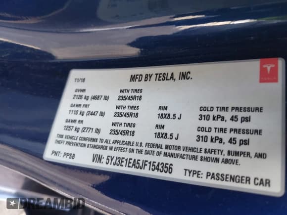 ✅ 2018 Tesla Model 3 Long Range Battery • VIN: 5YJ3E1EA5JF154356 • Lot: 43440558. Wystawiony na IAAI z przebiegiem 75 672 mil. Bezpłatny archiwum sprzedaży aukcyjnych z USA i szczegółowy raport historii pojazdu na DreamBid. Zdjęcie 9.