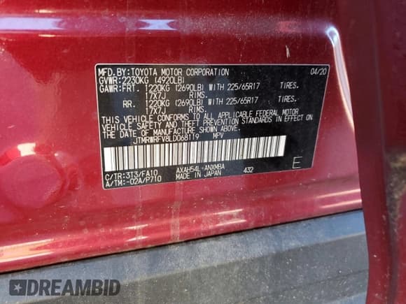 ✅ 2020 Toyota RAV4 Hybrid XLE • VIN: JTMRWRFV8LD068119 • Lot: 87060745. Wystawiony na Copart z przebiegiem 77 522 mil. Bezpłatny archiwum sprzedaży aukcyjnych z USA i szczegółowy raport historii pojazdu na DreamBid. Zdjęcie 14.