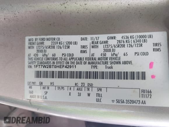 ✅ 2017 Ford F-250 Lariat • VIN: 1FT7W2BT0HEF42911 • Lot: 42798203. Listed on IAAI with 256,567 mi. Free auction sales archive from the USA and detailed vehicle history report at DreamBid. Image 9.