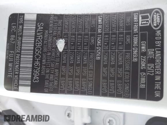 ✅ 2012 Land Rover Range Rover Evoque Pure Premium • VIN: SALVR2BG5CH679943 • Lot: 43623723. Wystawiony na IAAI z przebiegiem 153 420 mil. Bezpłatny archiwum sprzedaży aukcyjnych z USA i szczegółowy raport historii pojazdu na DreamBid. Zdjęcie 9.