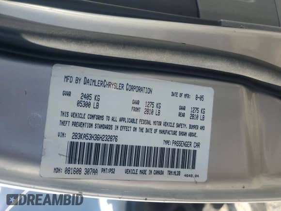 2006 Dodge Charger R/T with VIN 2B3KA53H36H232876, listed as a Copart auction lot 89578155 with 123,531 mi miles and Salvage title. Bid and sale history available at DreamBid. Image 12.