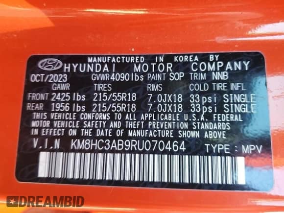 2024 Hyundai Kona SEL with VIN KM8HC3AB9RU070464, listed as a Copart auction lot 84552484 with 17,660 mi miles and Salvage title. Bid and sale history available at DreamBid. Image 14.