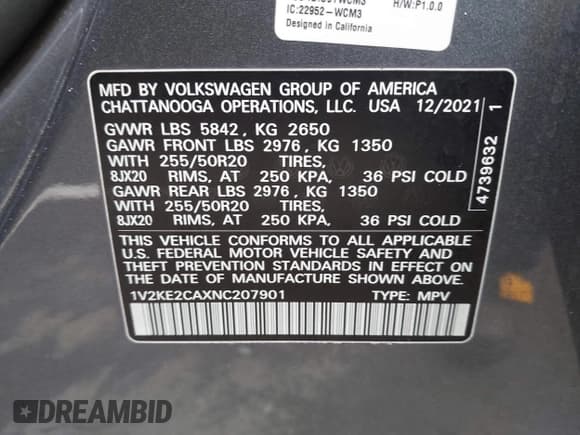 ✅ 2022 Volkswagen Atlas SE • VIN: 1V2KE2CAXNC207901 • Лот: 43192199. Опубликован ранее на IAAI с пробегом 92 018 миль. Бесплатный доступ к архиву аукционных продаж из США и подробный отчёт об истории автомобиля на DreamBid. Изображение 9.