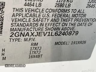 ✅ 2020 Chevrolet Equinox LT • VIN: 2GNAXJEV1L6240879 • Лот: 42545048. Опубликован ранее на IAAI с пробегом 52 251 миль. Бесплатный доступ к архиву аукционных продаж из США и подробный отчёт об истории автомобиля на DreamBid. Изображение 1.