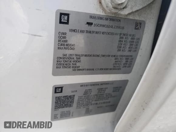 ✅ 2020 Chevrolet Silverado 1500 LT • VIN: 1GCRWCED4LZ159316 • Lot: 70672545. Listed on Copart with Not provided. Free auction sales archive from the USA and detailed vehicle history report at DreamBid. Image 12.