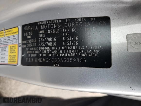 ✅ 2010 Kia Sedona LX • VIN: KNDMG4C33A6359836 • Lot: 82750495. Wystawiony na Copart z przebiegiem 139 108 mil. Bezpłatny archiwum sprzedaży aukcyjnych z USA i szczegółowy raport historii pojazdu na DreamBid. Zdjęcie 13.