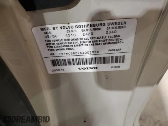 ✅ 2006 Volvo C70 • VIN: YV1MC68276J005078 • Lot: 71112204. Wystawiony na Copart z przebiegiem 115 936 mil. Bezpłatny archiwum sprzedaży aukcyjnych z USA i szczegółowy raport historii pojazdu na DreamBid. Zdjęcie 12.