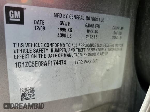 ✅ 2010 Chevrolet Malibu 1LT • VIN: 1G1ZC5E08AF174474 • Lot: 87068385. Wystawiony na Copart z przebiegiem 233 073 mil. Bezpłatny archiwum sprzedaży aukcyjnych z USA i szczegółowy raport historii pojazdu na DreamBid. Zdjęcie 12.