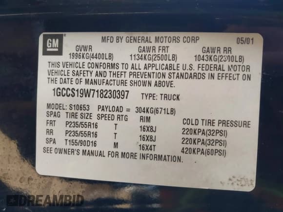 ✅ 2001 Chevrolet S-10 LS • VIN: 1GCCS19W718230397 • Лот: 41293765. Опубликован ранее на IAAI с пробегом 151 578 миль. Бесплатный доступ к архиву аукционных продаж из США и подробный отчёт об истории автомобиля на DreamBid. Изображение 9.