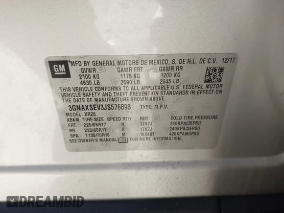 ✅ 2018 Chevrolet Equinox LT • VIN: 3GNAXSEV3JS576893 • Лот: 43523296. Опубликован ранее на IAAI с пробегом 108 440 миль. Бесплатный доступ к архиву аукционных продаж из США и подробный отчёт об истории автомобиля на DreamBid. Изображение 9.