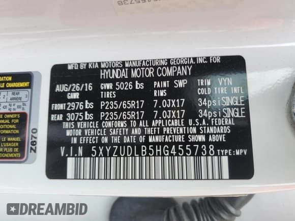 ✅ 2017 Hyundai Santa Fe 2.4L • VIN: 5XYZUDLB5HG455738 • Лот: 64665853. Опубликован ранее на Copart с пробегом 101 585 миль. Бесплатный доступ к архиву аукционных продаж из США и подробный отчёт об истории автомобиля на DreamBid. Изображение 13.