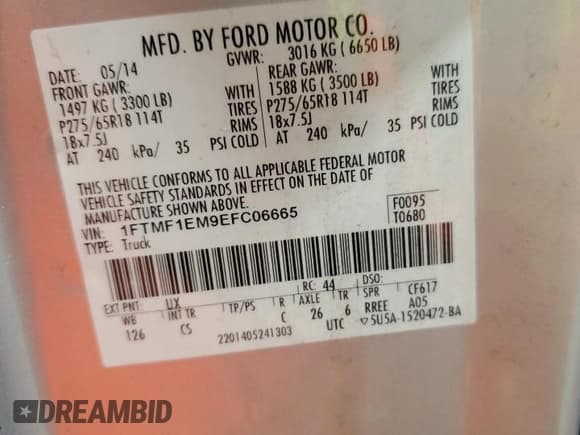 ✅ 2014 Ford F-150 XL • VIN: 1FTMF1EM9EFC06665 • Лот: 68975425. Опубликован ранее на Copart с пробегом 225 807 миль. Бесплатный доступ к архиву аукционных продаж из США и подробный отчёт об истории автомобиля на DreamBid. Изображение 12.