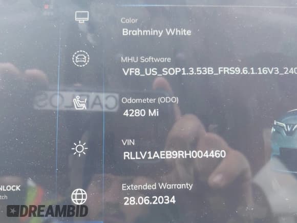 ✅ 2024 VinFast VF 8 Eco • VIN: RLLV1AEB9RH004460 • Лот: 41857763. Опубликован ранее на IAAI с пробегом 4 280 миль. Бесплатный доступ к архиву аукционных продаж из США и подробный отчёт об истории автомобиля на DreamBid. Изображение 16.