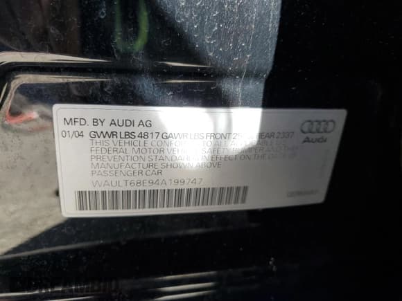 ✅ 2004 Audi A4 3.0L • VIN: WAULT68E94A199747 • Lot: 87253985. Listed on Copart with 156,482 mi. Free auction sales archive from the USA and detailed vehicle history report at DreamBid. Image 12.