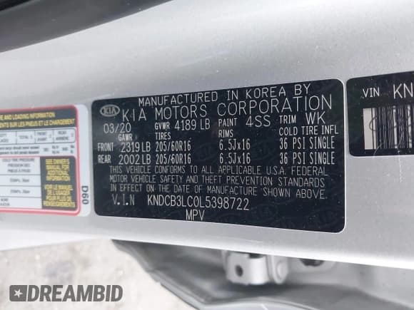 ✅ 2020 Kia Niro LX • VIN: KNDCB3LC0L5398722 • Lot: 42153803. Listed on IAAI with 39,618 mi. Free auction sales archive from the USA and detailed vehicle history report at DreamBid. Image 9.