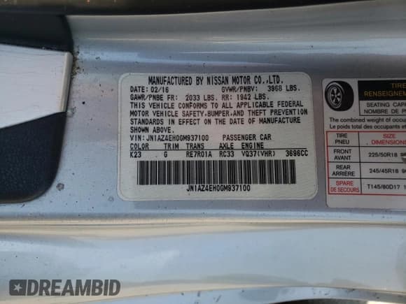 ✅ 2016 Nissan 370Z • VIN: JN1AZ4EH0GM937100 • Lot: 46111652. Listed on Copart with Not provided. Free auction sales archive from the USA and detailed vehicle history report at DreamBid. Image 10.