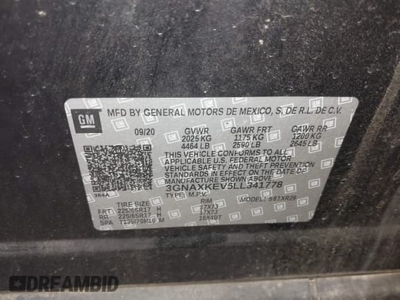 ✅ 2020 Chevrolet Equinox LT • VIN: 3GNAXKEV5LL341778 • Лот: 43153799. Опубликован ранее на IAAI с пробегом 42 566 миль. Бесплатный доступ к архиву аукционных продаж из США и подробный отчёт об истории автомобиля на DreamBid. Изображение 9.