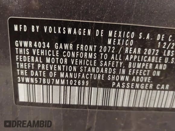 ✅ 2021 Volkswagen Jetta S • VIN: 3VWN57BU7MM102699 • Лот: 43376432. Опубликован ранее на IAAI с пробегом 23 175 миль. Бесплатный доступ к архиву аукционных продаж из США и подробный отчёт об истории автомобиля на DreamBid. Изображение 9.