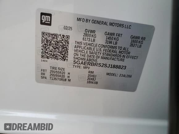 ✅ 2025 Buick Enclave Sport Touring • VIN: 5GAERBRS2SJ188823 • Lot: 53401085. Listed on Copart with 5 mi. Free auction sales archive from the USA and detailed vehicle history report at DreamBid. Image 13.