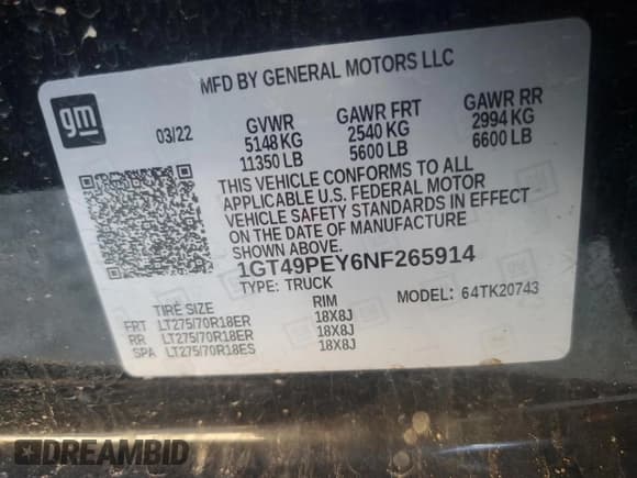 ✅ 2022 GMC Sierra 2500HD AT4 • VIN: 1GT49PEY6NF265914 • Лот: 84587525. Опубликован ранее на Copart с пробегом Не указан. Бесплатный доступ к архиву аукционных продаж из США и подробный отчёт об истории автомобиля на DreamBid. Изображение 12.