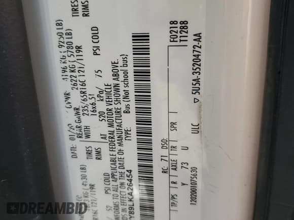 ✅ 2020 Ford Transit Passenger XL • VIN: 1FBAX2Y89LKA26454 • Lot: 41625595. Wystawiony na Copart z przebiegiem 78 358 mil. Bezpłatny archiwum sprzedaży aukcyjnych z USA i szczegółowy raport historii pojazdu na DreamBid. Zdjęcie 13.