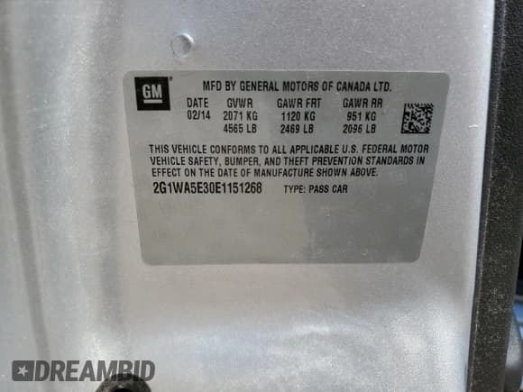 ✅ 2014 Chevrolet Impala LS • VIN: 2G1WA5E30E1151268 • Лот: 62661724. Опубликован ранее на Copart с пробегом 112 604 миль. Бесплатный доступ к архиву аукционных продаж из США и подробный отчёт об истории автомобиля на DreamBid. Изображение 14.