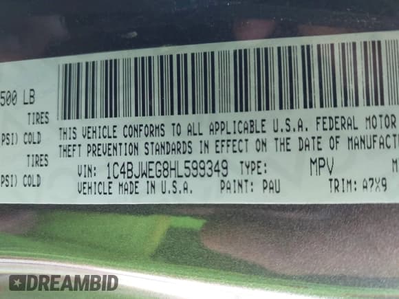 ✅ 2017 Jeep Wrangler Unlimited Sahara • VIN: 1C4BJWEG8HL599349 • Lot: 43383238. Listed on IAAI with 114,754 mi. Free auction sales archive from the USA and detailed vehicle history report at DreamBid. Image 9.