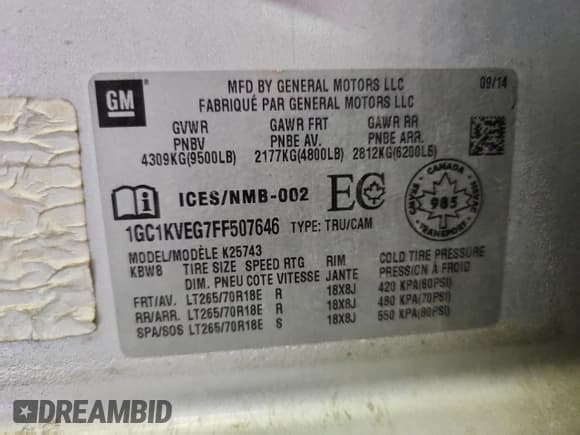 ✅ 2015 Chevrolet Silverado 2500HD LT • VIN: 1GC1KVEG7FF507646 • Лот: 87303185. Опубликован ранее на Copart с пробегом 249 677 миль. Бесплатный доступ к архиву аукционных продаж из США и подробный отчёт об истории автомобиля на DreamBid. Изображение 13.