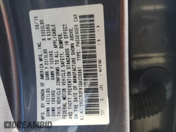 ✅ 2016 Honda Accord EX-L • VIN: 1HGCR2F81GA006861 • Lot: 89436645. Listed on Copart with 74,251 mi. Free auction sales archive from the USA and detailed vehicle history report at DreamBid. Image 13.