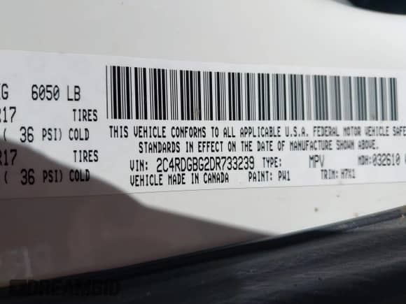 2013 Dodge Grand Caravan SE с VIN 2C4RDGBG2DR733239, выставлен на аукционе IAAI как лот 43603544 с пробегом 150 426 миль миль и . История ставок и продаж доступна на DreamBid. Изображение 9.