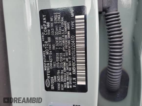 2025 Hyundai Kona SEL with VIN KM8HBCAB2SU220410, listed as a Copart auction lot 91117135 with 20,251 mi miles and Non repairable. Bid and sale history available at DreamBid. Image 13.