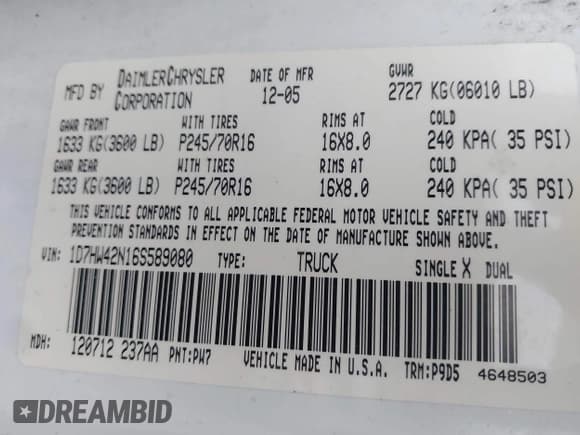 ✅ 2006 Dodge Dakota SLT • VIN: 1D7HW42N16S589080 • Lot: 43736312. Listed on IAAI with 90,608 mi. Free auction sales archive from the USA and detailed vehicle history report at DreamBid. Image 9.