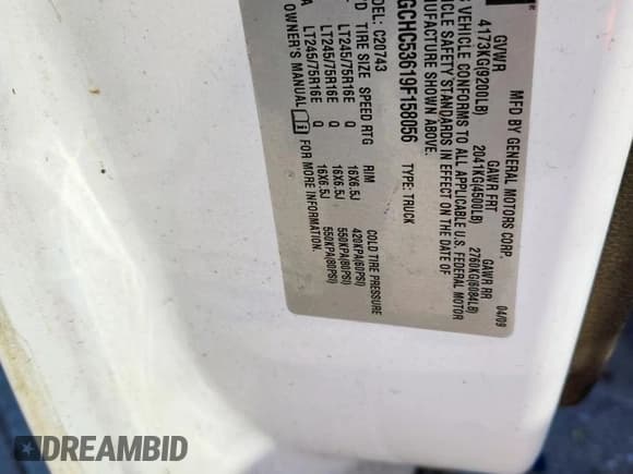 ✅ 2009 Chevrolet Silverado 2500HD LT • VIN: 1GCHC53619F158056 • Lot: 91138725. Wystawiony na Copart z przebiegiem 136 276 mil. Bezpłatny archiwum sprzedaży aukcyjnych z USA i szczegółowy raport historii pojazdu na DreamBid. Zdjęcie 12.