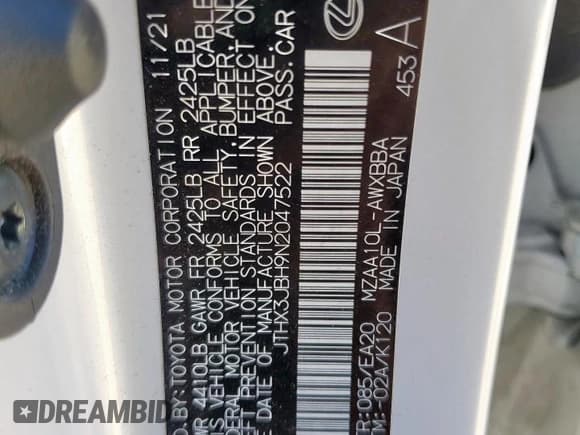 ✅ 2022 Lexus UX 200 • VIN: JTHX3JBH9N2047522 • Lot: 86244465. Listed on Copart with 74,591 mi. Free auction sales archive from the USA and detailed vehicle history report at DreamBid. Image 14.