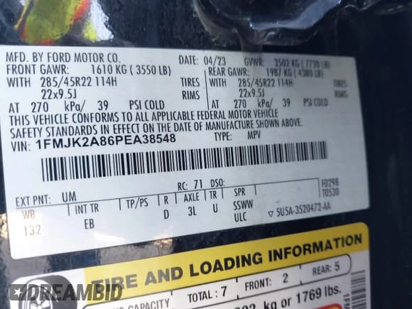 ✅ 2023 Ford Expedition Max Limited • VIN: 1FMJK2A86PEA38548 • Lot: 43628510. Listed on IAAI with 80,853 mi. Free auction sales archive from the USA and detailed vehicle history report at DreamBid. Image 9.