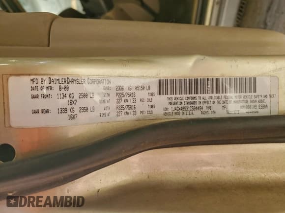 ✅ 2001 Jeep Grand Cherokee Laredo • VIN: 1J4GX48S31C504494 • Лот: 94961115. Опубликован ранее на Copart с пробегом Не указан. Бесплатный доступ к архиву аукционных продаж из США и подробный отчёт об истории автомобиля на DreamBid. Изображение 13.