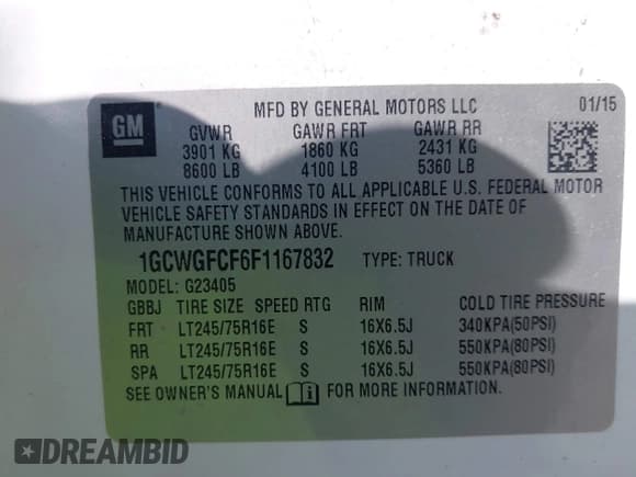 ✅ 2015 Chevrolet Express Cargo • VIN: 1GCWGFCF6F1167832 • Lot: 42957622. Listed on IAAI with 112,734 mi. Free auction sales archive from the USA and detailed vehicle history report at DreamBid. Image 9.