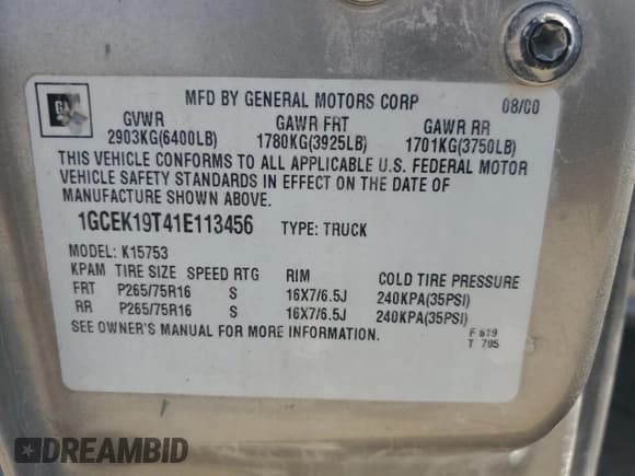 ✅ 2001 Chevrolet Silverado 1500 LT • VIN: 1GCEK19T41E113456 • Лот: 69626574. Опубликован ранее на Copart с пробегом 195 068 миль. Бесплатный доступ к архиву аукционных продаж из США и подробный отчёт об истории автомобиля на DreamBid. Изображение 15.